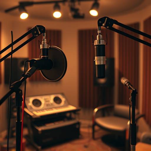 Imagen de la sala de grabación de sonido de Estudio Visual Épica con micrófonos y equipos de mezcla