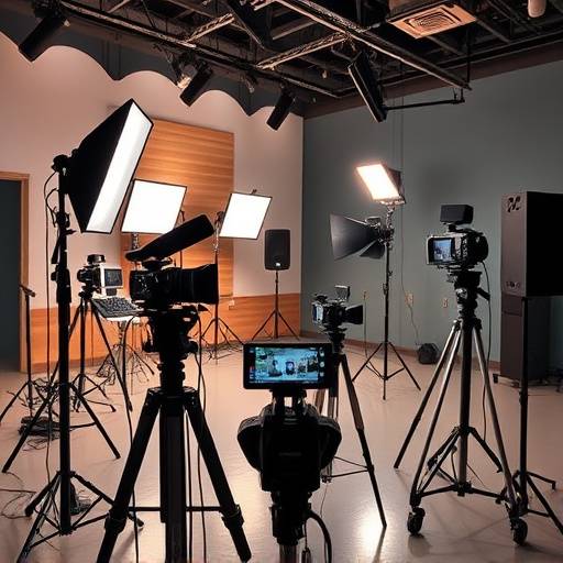Imagen del estudio de grabación de Estudio Visual Épica con equipos de iluminación y cámaras
